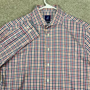 Johnnie-O Gingham Blue Orange Red Check Button Up Shirt Mens Medium Dress Casual